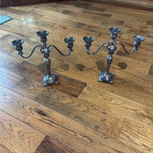 Antique WM Rogers & Son Ornate Silver-Plated 3-Arm Candelabra Pair